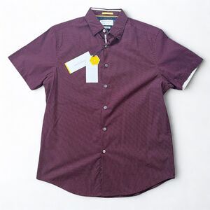 Denim & Flower Button Shirt Men’s Medium Slim Fit Burgundy Polka Dot Poplin NWT